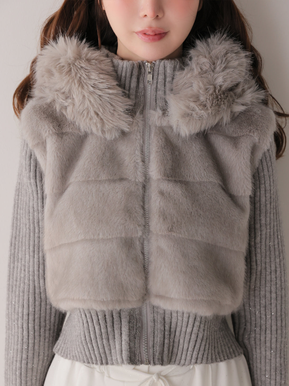 Luxe fur bijou knit blouson(eme11165)