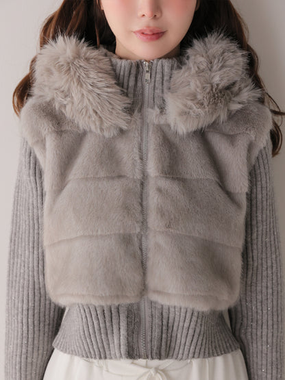 Luxe fur bijou knit blouson(eme11165)