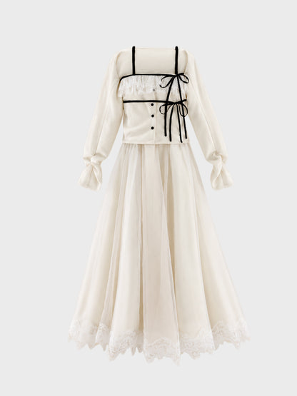 Royal piping tulle ribbon onepiece(eme11169)