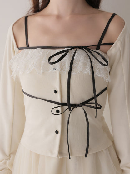 Royal piping tulle ribbon onepiece(eme11169)