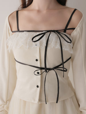 Royal piping tulle ribbon onepiece(eme11169)
