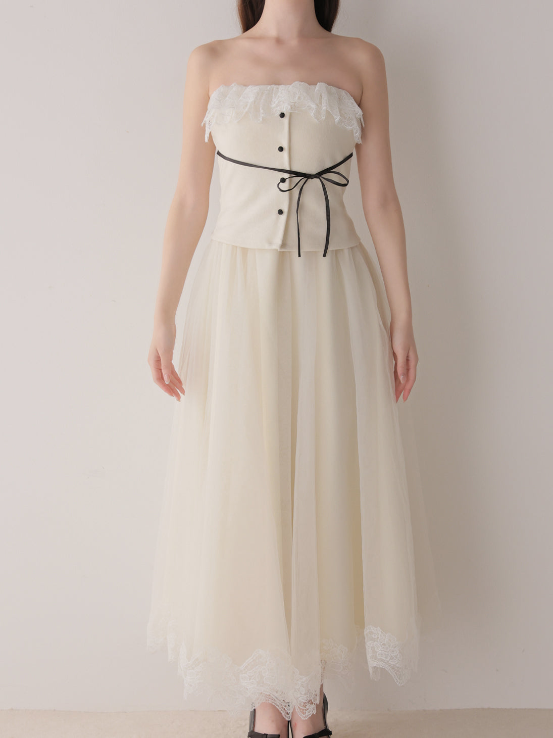 Royal piping tulle ribbon onepiece(eme11169)