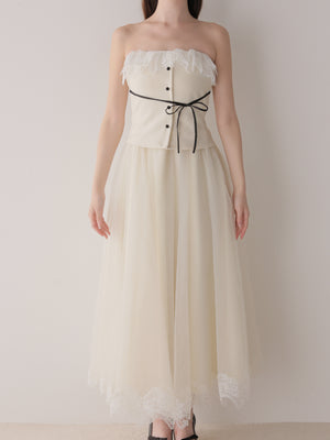 Royal piping tulle ribbon onepiece(eme11169)