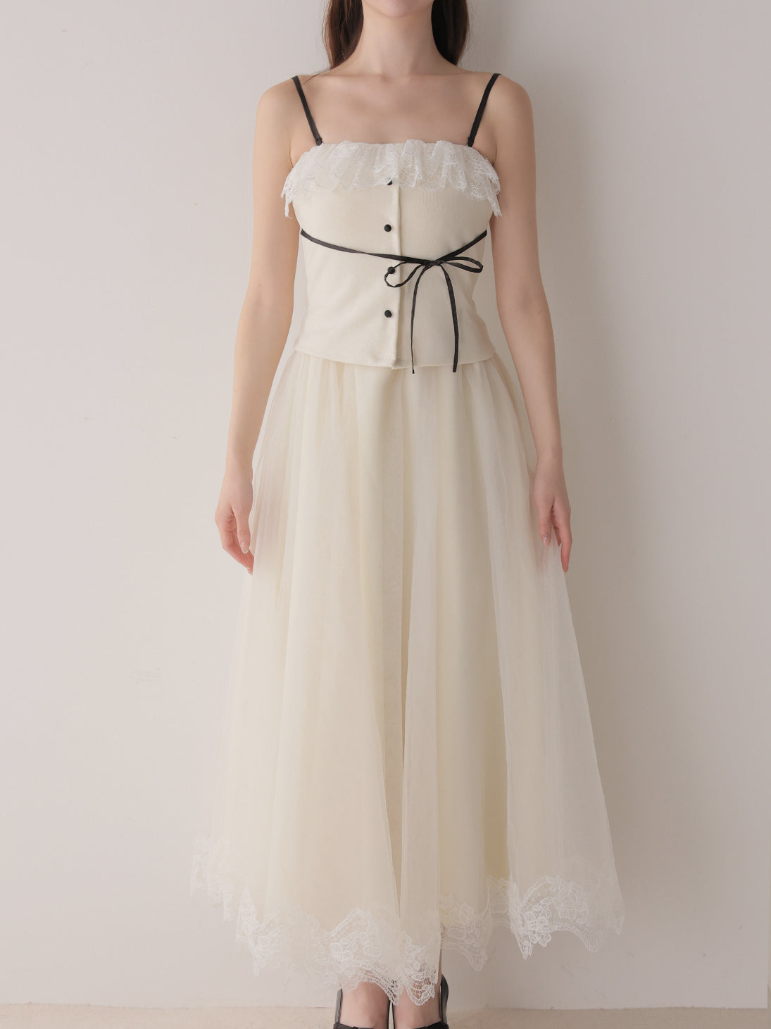 Royal piping tulle ribbon onepiece(eme11169)