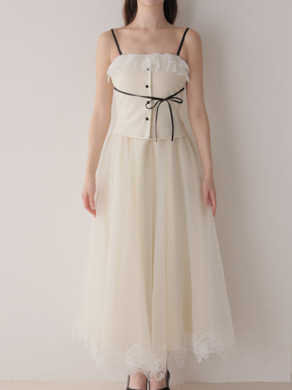 Royal piping tulle ribbon onepiece(eme11169)