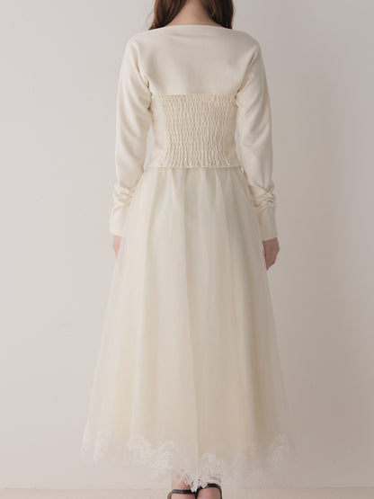 Royal piping tulle ribbon onepiece(eme11169)