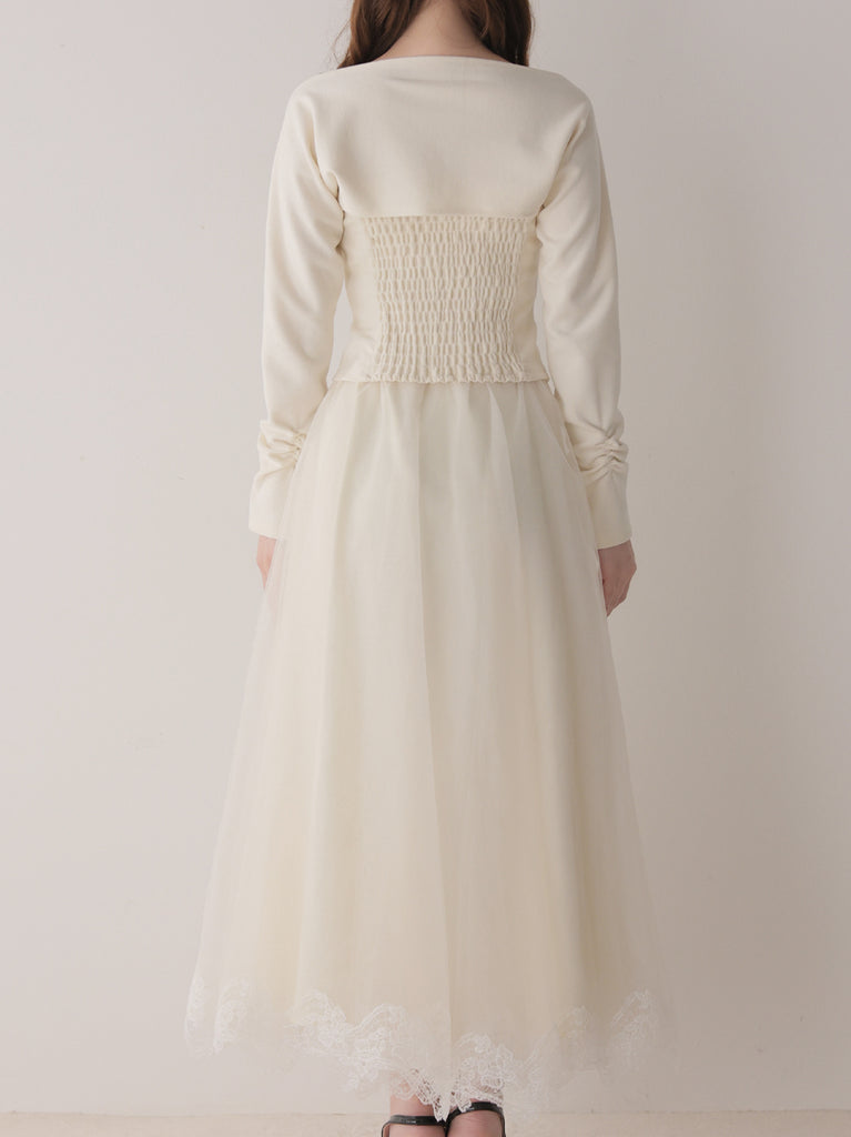Royal piping tulle ribbon onepiece(eme11169)