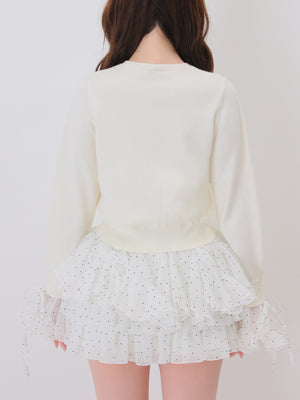 【Pre Order】Frill collar flocky dot cardigan(eme11146)