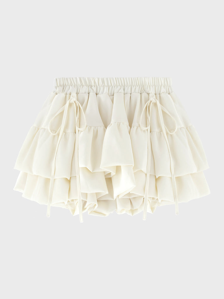 【Pre Order】Double frill matte satin skirt(eme11172)