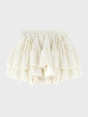 【Pre Order】Double frill matte satin skirt(eme11172)