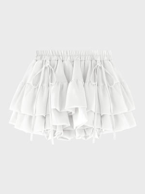 【Pre Order】Double frill matte satin skirt(eme11172)