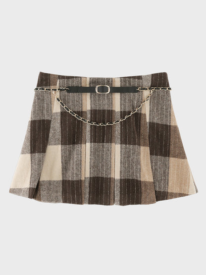 Autumn check pleats mini skirt(eme11174)