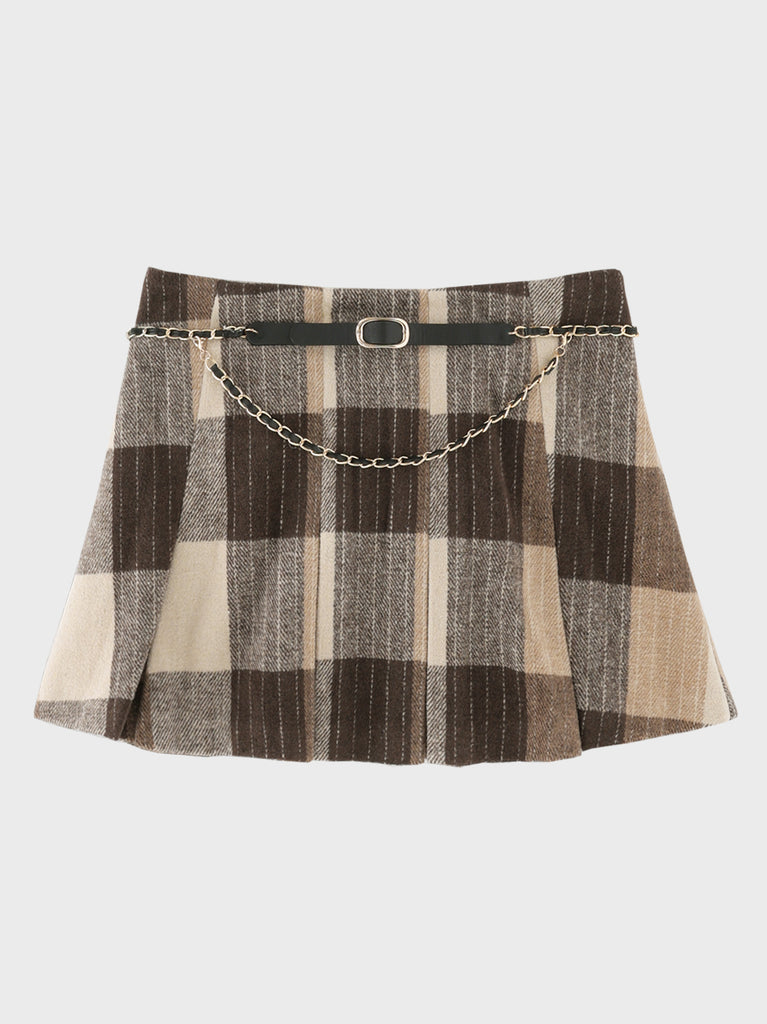 Autumn check pleats mini skirt(eme11174)