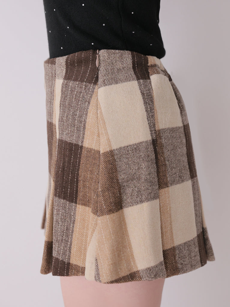 Autumn check pleats mini skirt(eme11174)