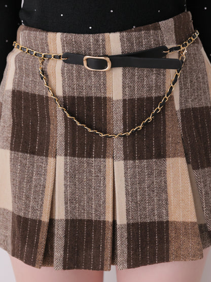 Autumn check pleats mini skirt(eme11174)