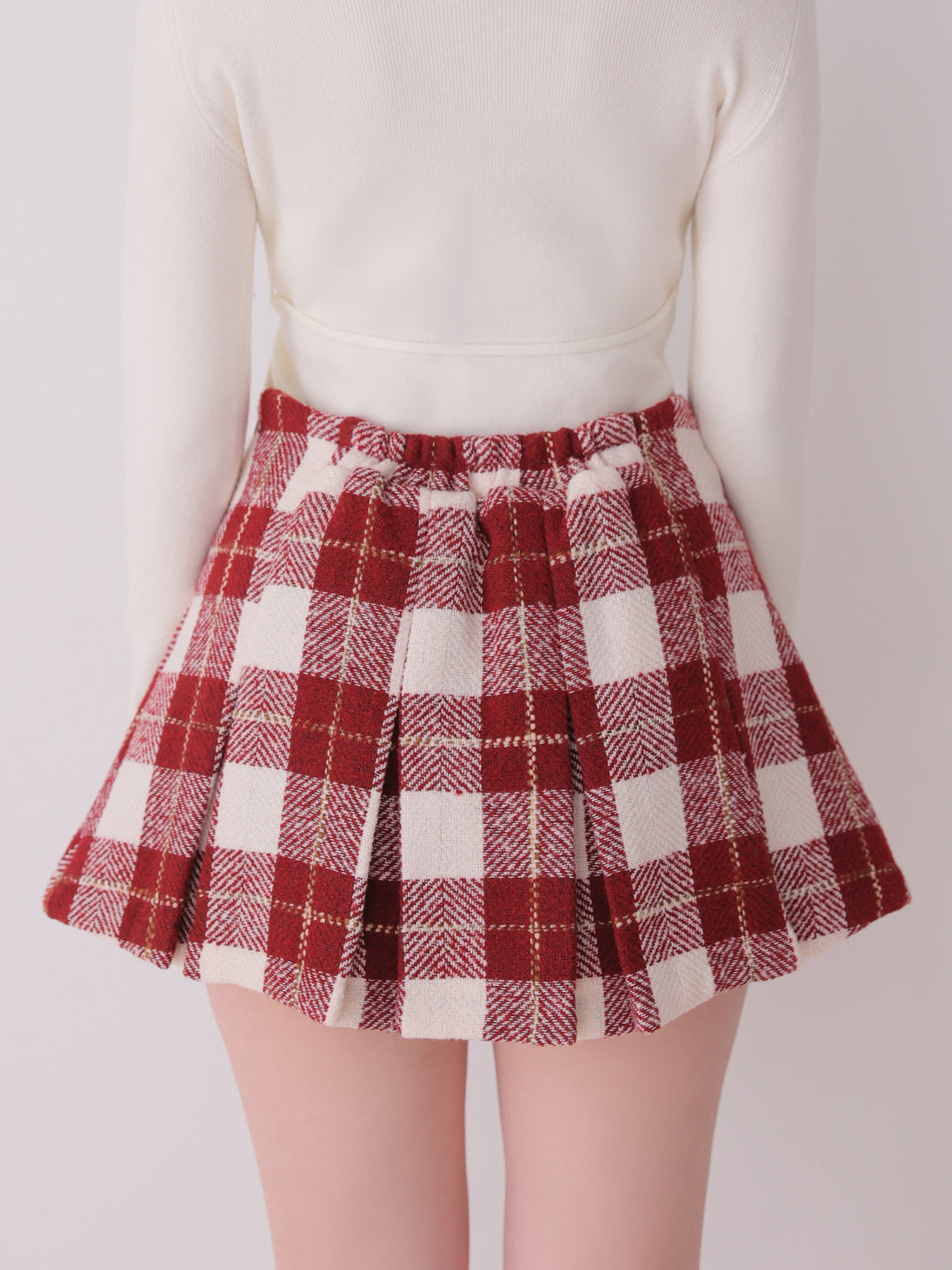 Merlot check pleats mini skirt(eme11198)