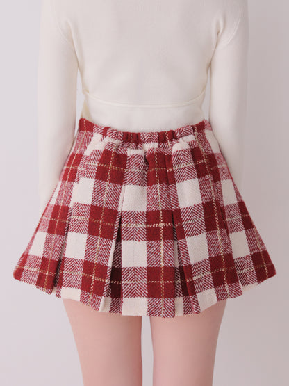 Merlot check pleats mini skirt(eme11198)