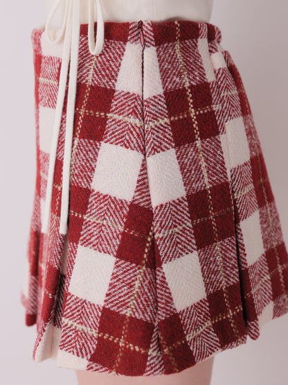 Merlot check pleats mini skirt(eme11198)