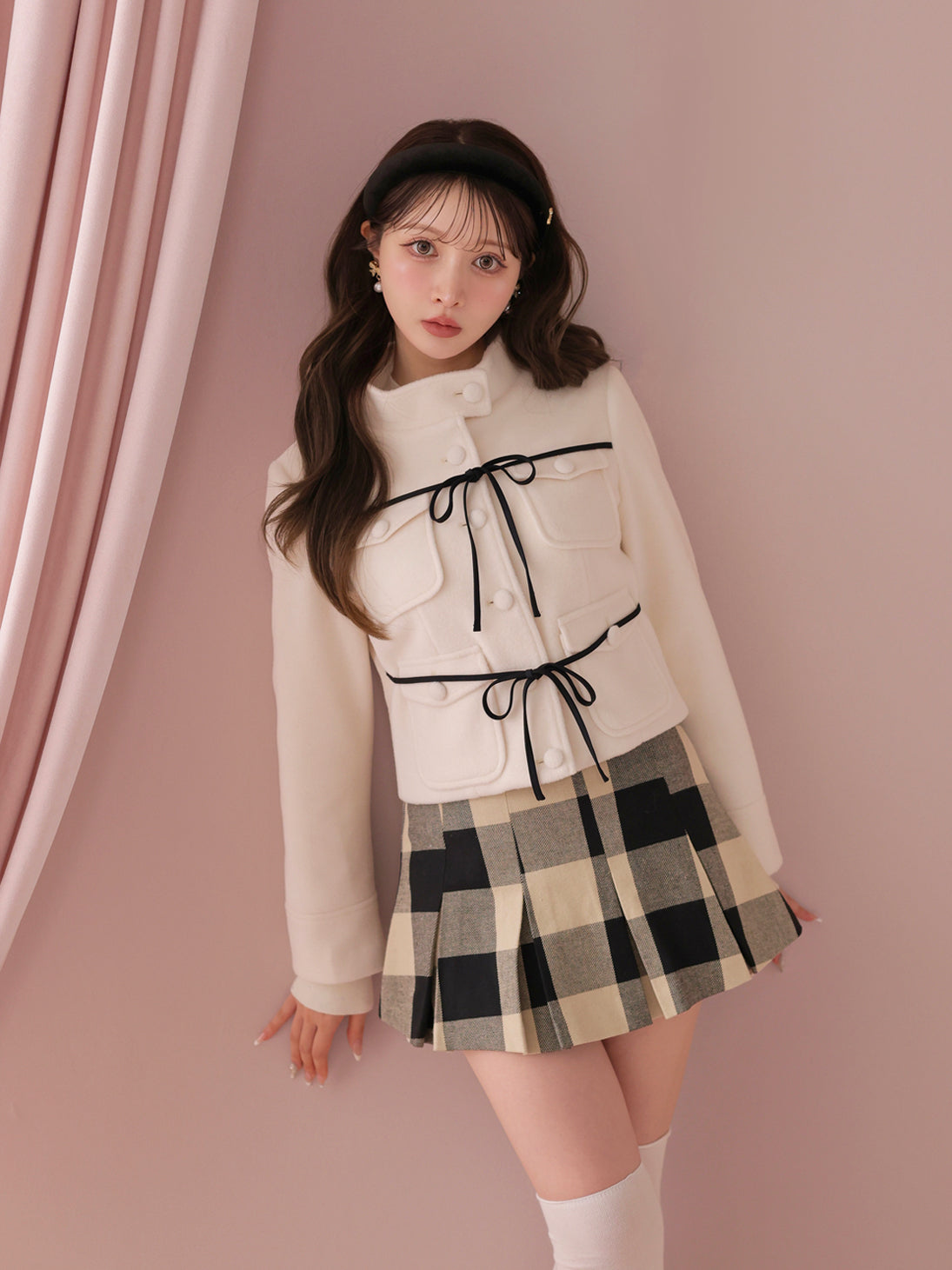 model：160cm　(size：F　color：Beige black)
