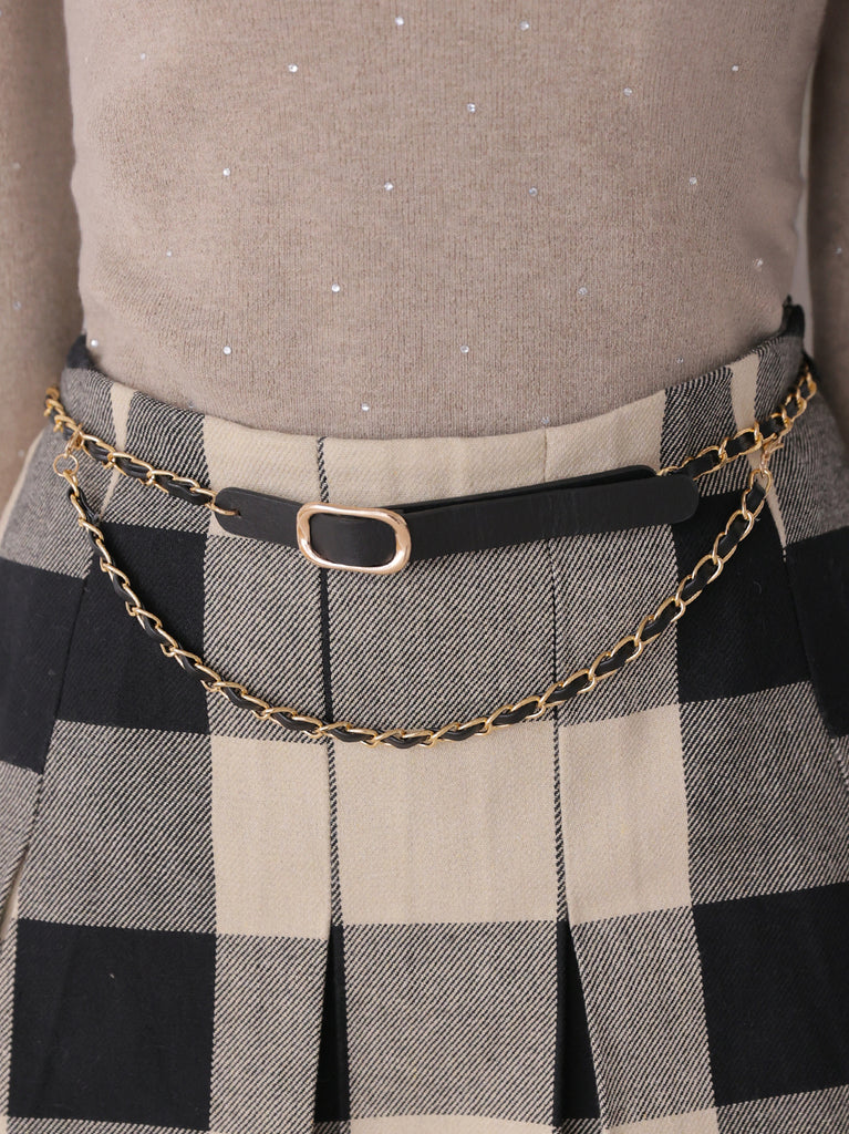 Check box pleats mini skirt(eme11197)