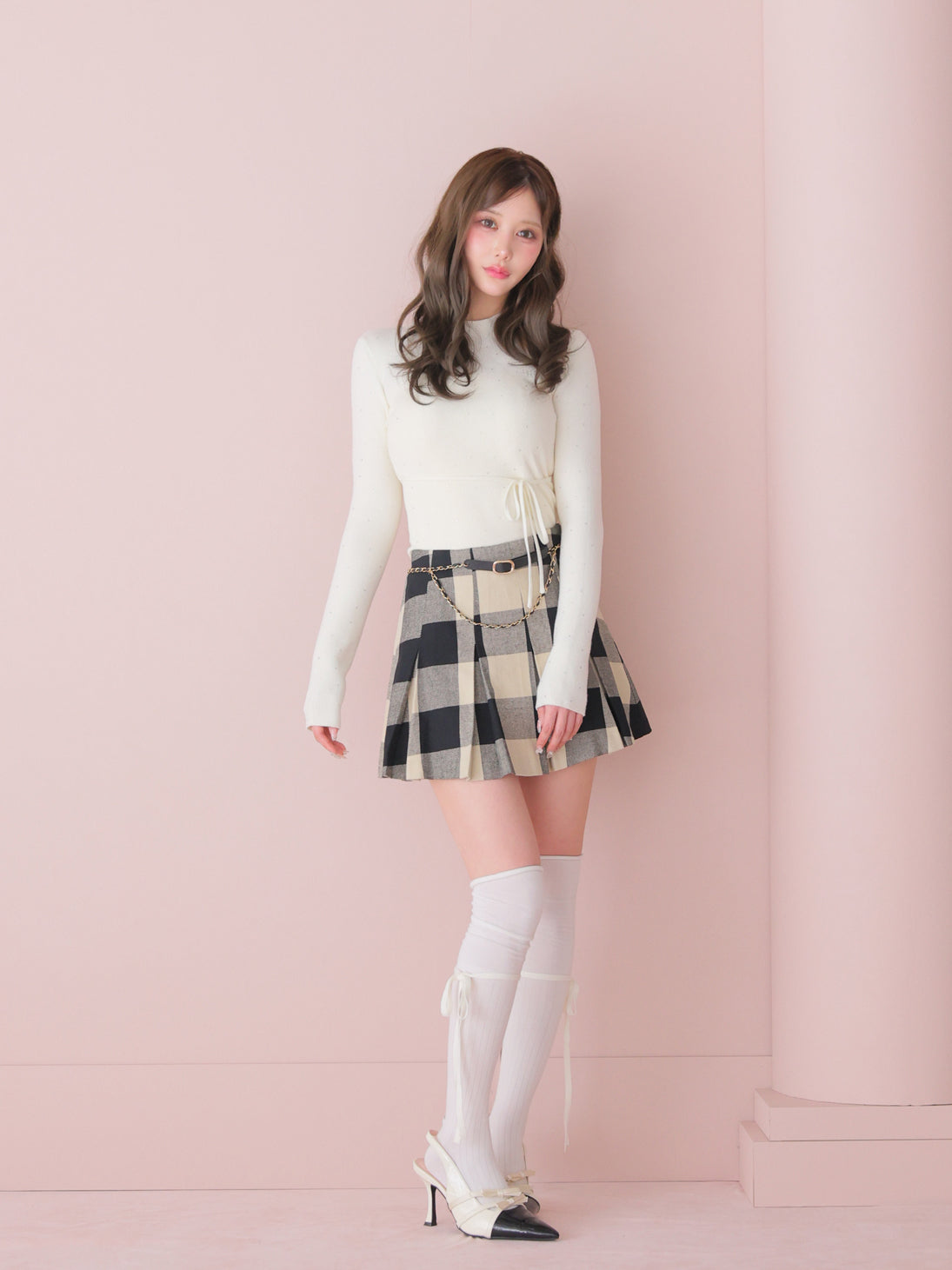 model：164cm　(size：F(丈長め)　color：Beige black)