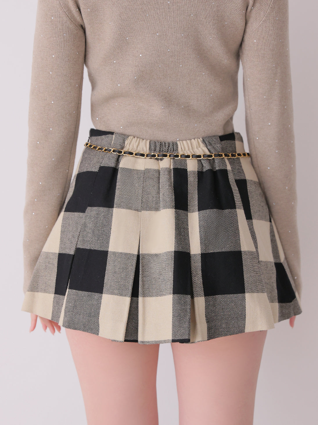 Check box pleats mini skirt(eme11197)