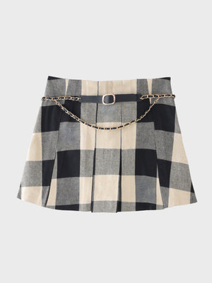 Check box pleats mini skirt(eme11197)