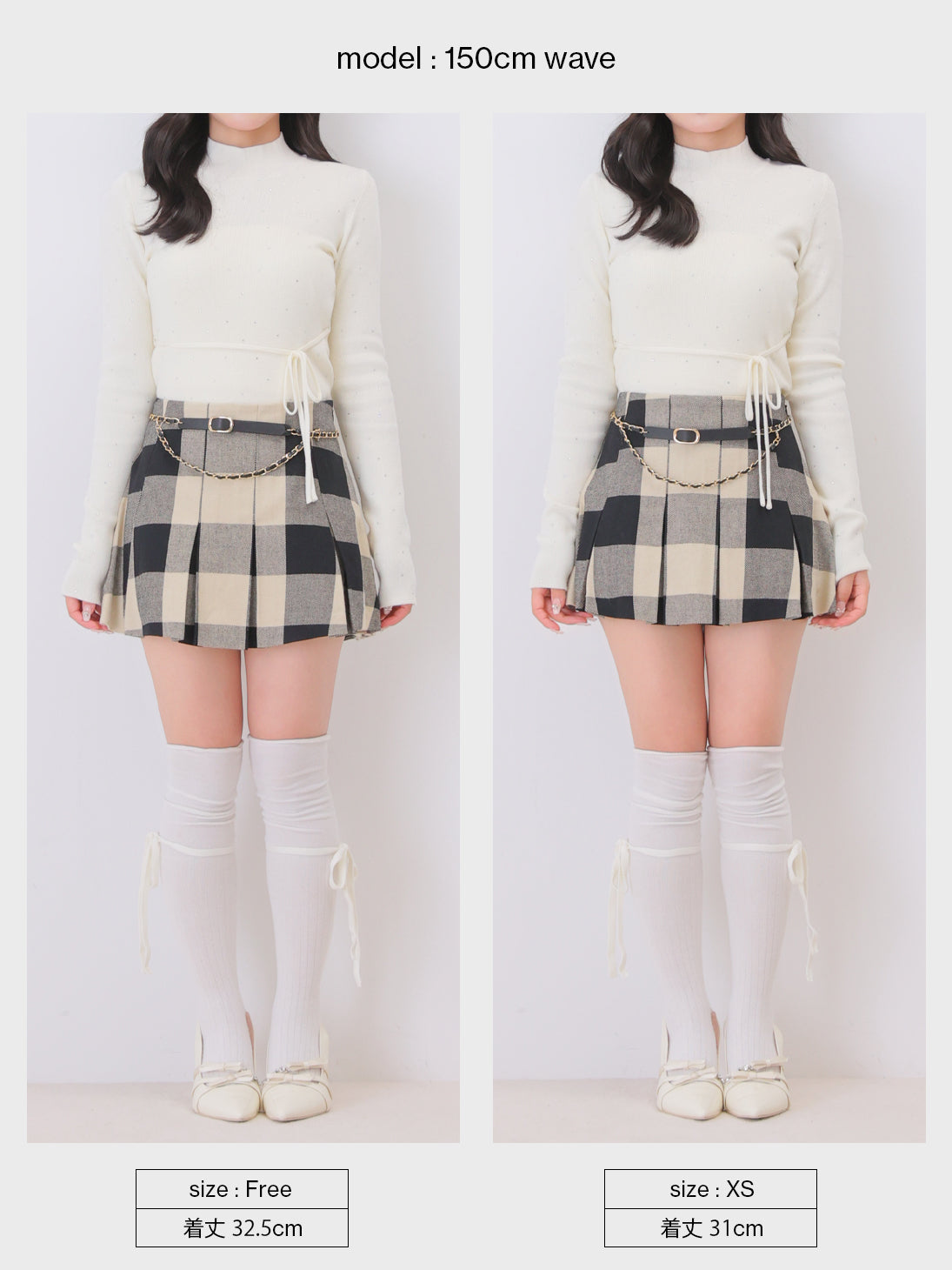 Check box pleats mini skirt(eme11197)