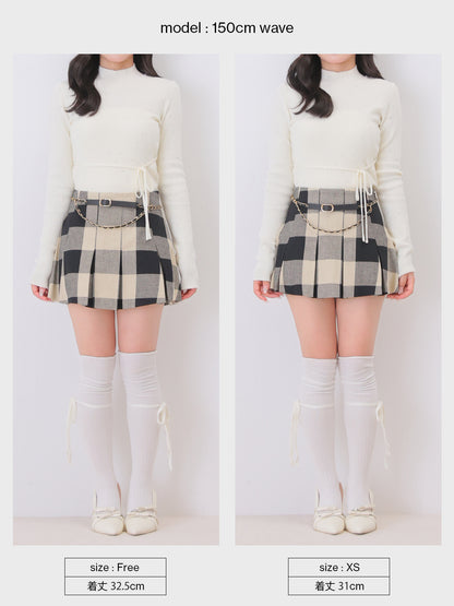 Check box pleats mini skirt(eme11197)