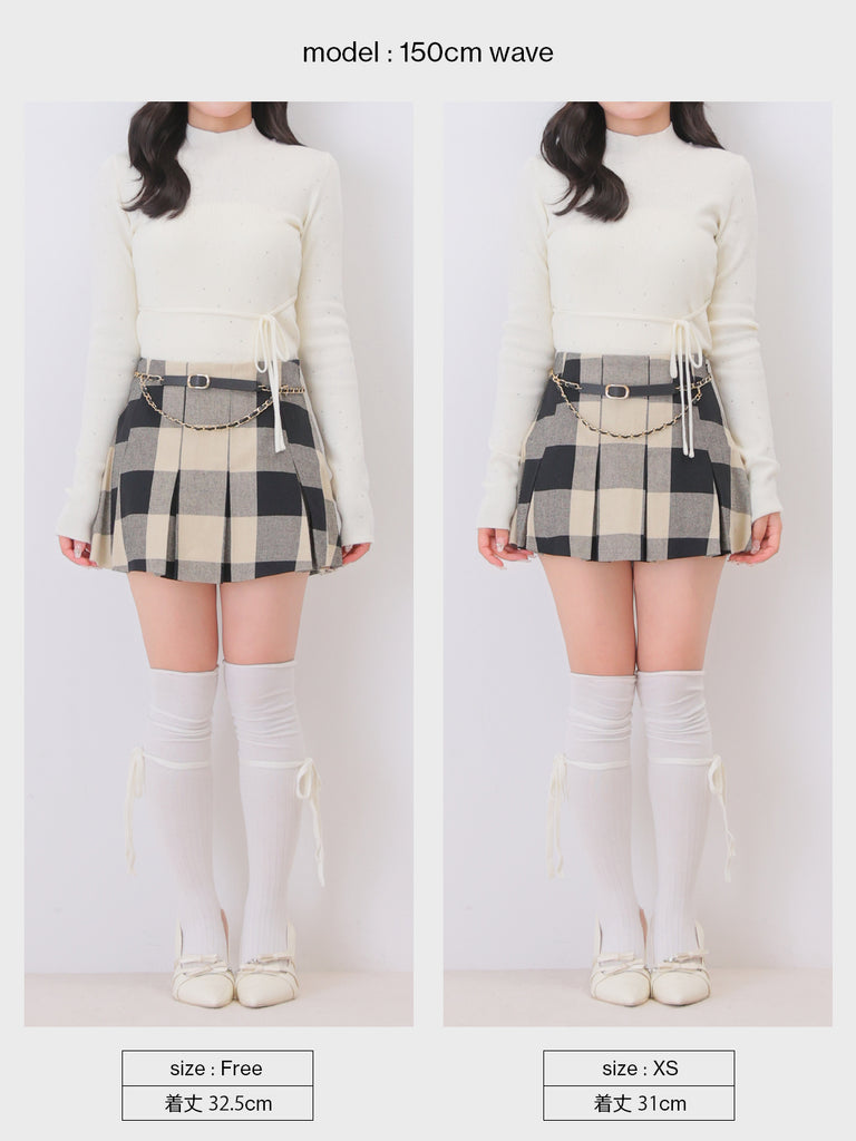 Check box pleats mini skirt(eme11197)