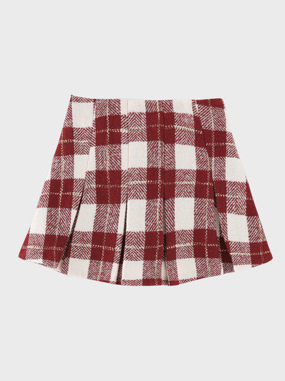 Merlot check pleats mini skirt(eme11198)
