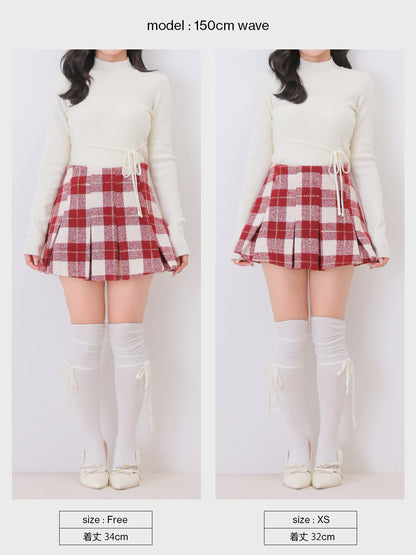 Merlot check pleats mini skirt(eme11198)