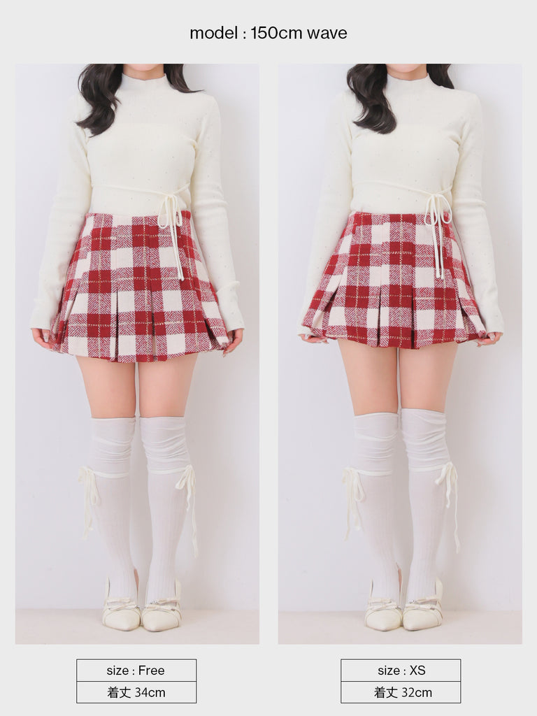 Merlot check pleats mini skirt(eme11198)