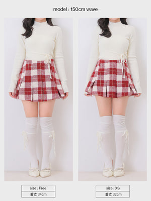 Merlot check pleats mini skirt(eme11198)