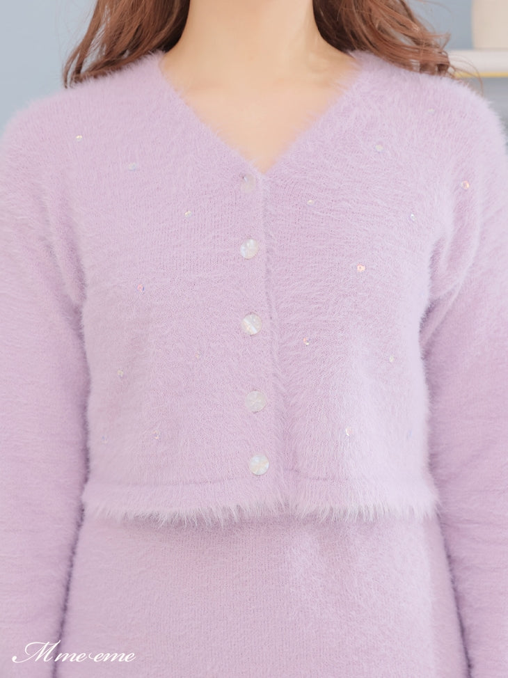 【SALE】Sequin shaggy knit cardigan(eme10213)