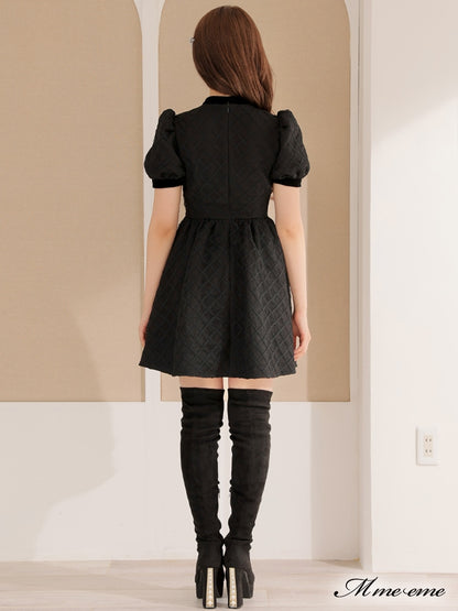 【SALE】 Black ribbon volume dress (eme10235)