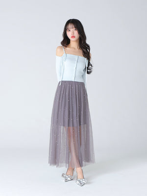 【SALE】Bijou tulle long skirt (eme10420)