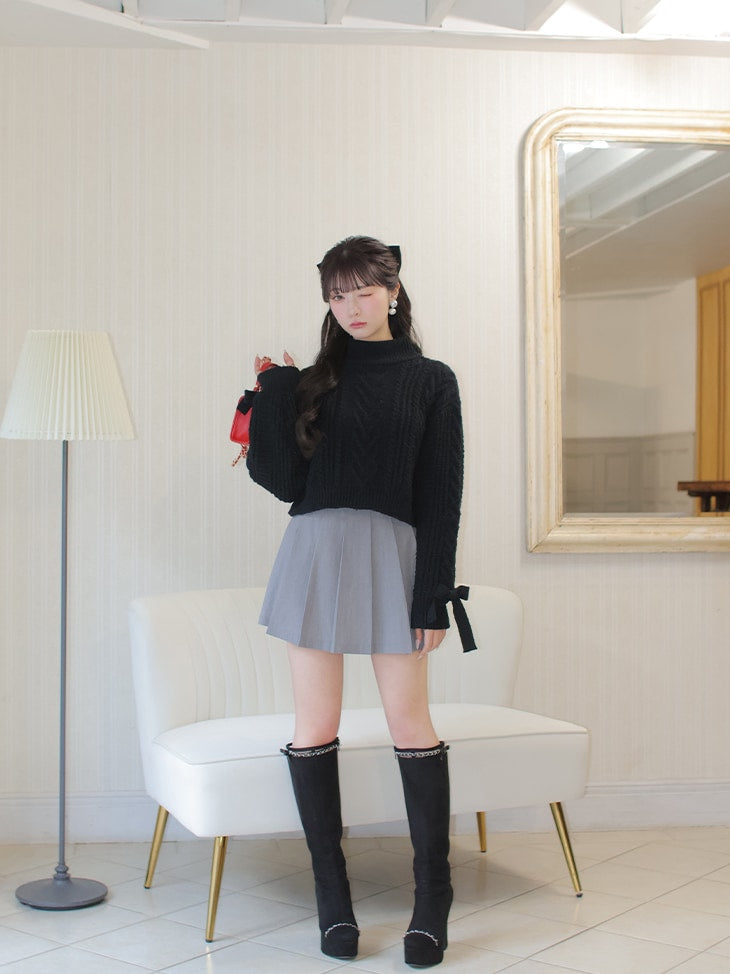 【SALE】Waist bijou pleated skirt (eme10432)