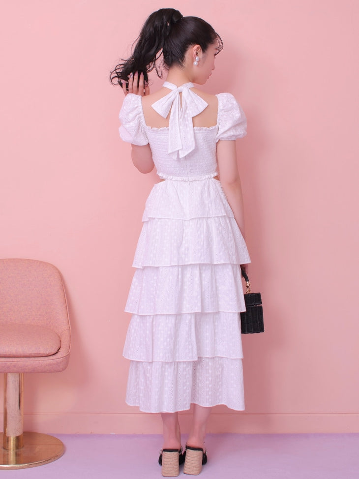 【SALE】Cotton lace tiered long skirt (eme10438)
