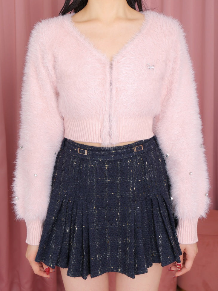 V neck shaggy knit cardigan(eme10360)