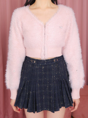 V neck shaggy knit cardigan(eme10360)