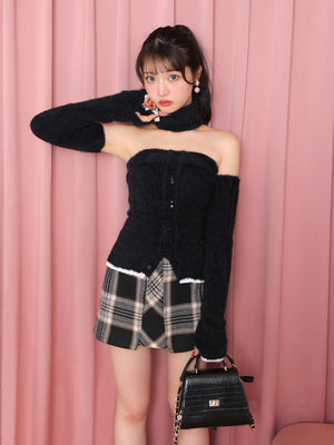 High waist check mini skirt(eme10449)