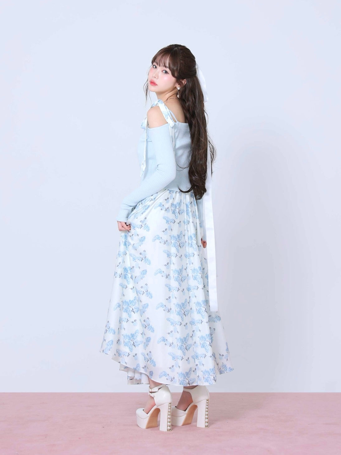 Off shoulder ribbon knit tops(eme10397)