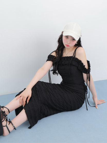 Off shoulder shirring race setup(eme10484)