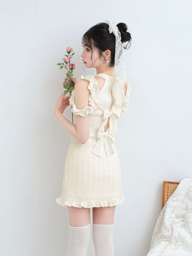 Back ribbon shirring mini onepiece(eme10705)