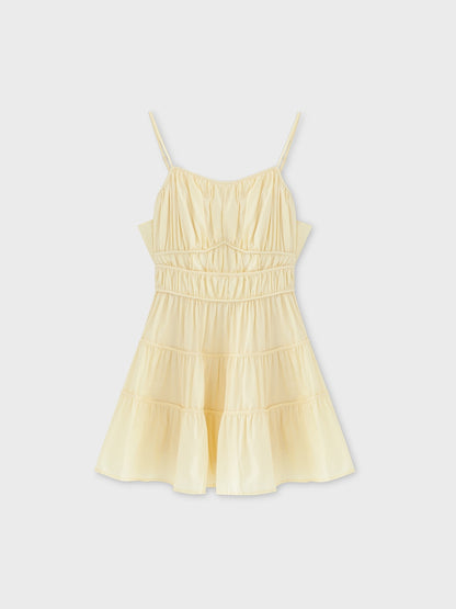 Back ribbon gather flare mini onepiece(eme10704)