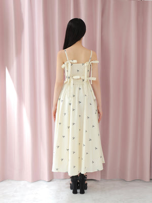 Ribbon embroidery shirring one piece(eme10391)