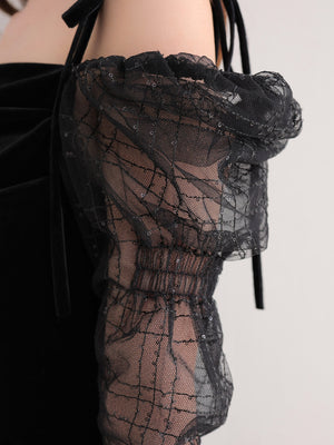 Velvet sheer long onepiece(eme10553)