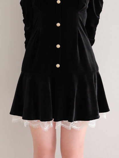 【Pre Order】Classical velvet mini onepiece(eme10610)