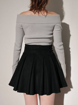 High waist belt pleated mini skirt(eme10758)